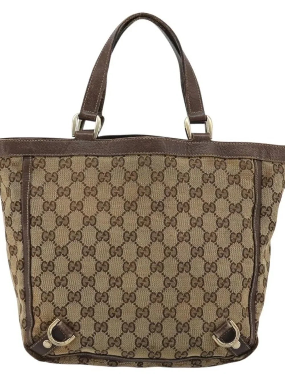 GUCCI GG Canvas Abbey Hand Bag Beige Gold 130739 Auth 175609